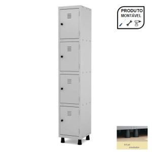 Armário Roupeiro de Aço c/ 04 Portas Pequenas - 1,93x0,34x0,40m - CZ/CZ - PMD - 10005