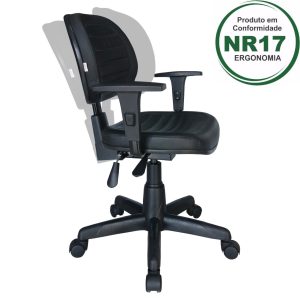 Cadeira Executiva Back System COSTURADA com Braços Reguláveis - Cor Preta - 31008