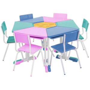 Conjunto Escolar Hexagonal BABY Mesas e Cadeiras - 06 A 09 anos - JUVENIL - PMD - 41005
