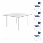 Conjunto Quadrado c/ 04 Cadeiras AZUL - TAMPO BRANCO - 06 a 09 Anos - JUVENIL - 41094