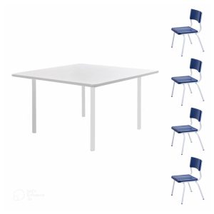 Conjunto QUADRADO c/ 04 Cadeiras Cor AZUL - TAMPO BRANCO - INFANTIL 02 a 06 Anos - MR PLAST - 41003