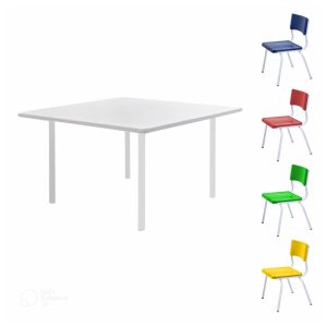 Conjunto Quadrado c/ 04 Cadeiras COLORIDO - TAMPO BRANCO - 06 a 09 Anos - JUVENIL - 41096