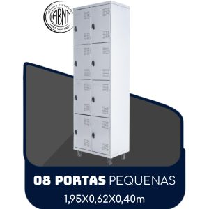 Armário Roupeiro de Aço c/ 08 Portas PEQUENAS 1,95x0,62x0,40m - SA - Cinza - 14002