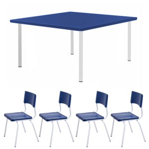 Conjunto Quadrado c/ 04 Cadeiras COR AZUL – TAMPO PLÁSTICO – 06 a 09 Anos – JUVENIL – 44004