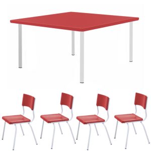 Conjunto Quadrado c/ 04 Cadeiras COR VERMELHO – TAMPO PLÁSTICO – 06 a 09 Anos – JUVENIL – 44007