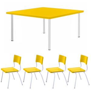 Conjunto Quadrado c/ 04 Cadeiras COR AMARELO – TAMPO PLÁSTICO – 06 a 09 Anos – JUVENIL – 44005