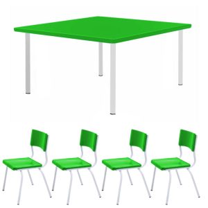 Conjunto Quadrado c/ 04 Cadeiras COR VERDE – TAMPO PLÁSTICO – 02 a 06 Anos – INFANTIL – 44003