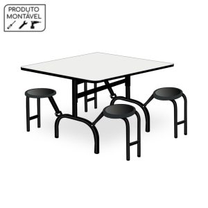 Mesa para Refeitório ESCAMOTEÁVEL 04 Lugares - MDP BRANCO DE 25 MM - POLLO MÓVEIS - 50053
