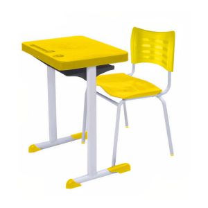 Kit Escolar Individual AMARELO – (Mesa e Cadeira) – ADULTO – TAMPO PLÁSTICO - COR AMARELO - MRPLAST - 54003