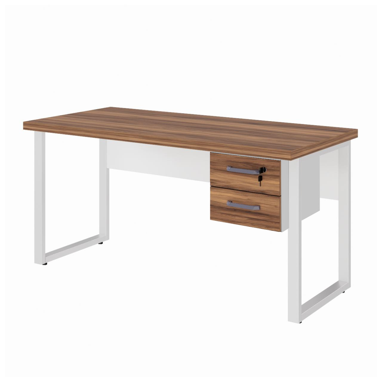 Mesa Escritório PÉ QUADRO 1,50x0,60m - C/ Gavetas - NOGAL SEVILHA / BRANCO - 34321