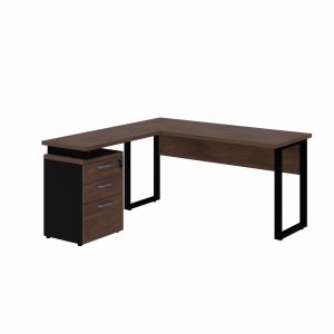 Mesa Escritório em “L” c/ Gaveteiro 1,70×1,60m MARSALA/PRETO - 34441
