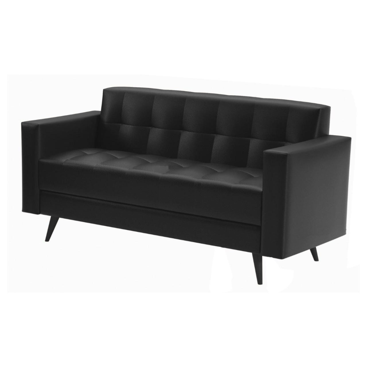 Sofá para Escritório Roma 03 Lugares - Corino - Cor Preto - 60042