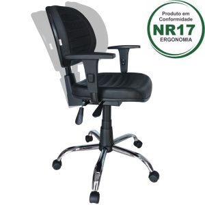 Cadeira Executiva Back System COSTURADA - ARANHA CROMADA - Braços Reguláveis - Cor Preta 31011
