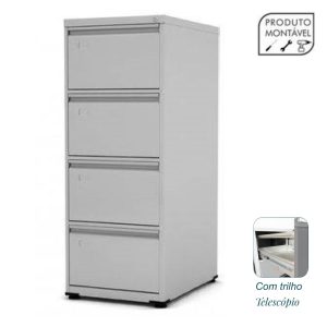 Arquivo de Aço 04 Gav - CHAPA # 24 - TRILHO TELESC - (67cm) - 1,36x0,47x0,67m - CZ/CZ - PANDIN - 13003