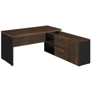 Mesa Escritório Diretorzinha c/ Aparador - Pé de MADEIRA - 1,90x1,60m MARSALA / PRETO - 23487