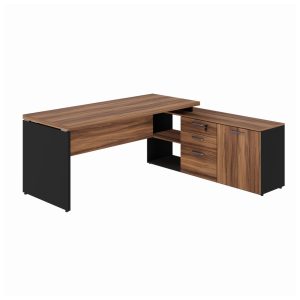 Mesa Diretorzinha c/ Aparador - Pé de MADEIRA - 1,90x1,50mNOGAL SEVILHA / PRETO - 21426 .