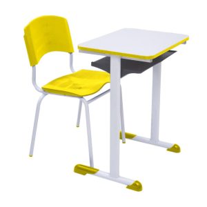 Kit Escolar Individual AMARELO – (Mesa e Cadeira) – ADULTO – MADEIRA - COR AMARELO - 40098