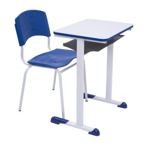 Kit Escolar Individual AZUL – (Mesa e Cadeira) – ADULTO – MADEIRA - COR AZUL - 40095