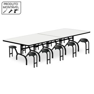 Mesa p/ Refeitório ESCAMOTEÁVEL 10 Lugares - MDP BRANCO DE 25 MM 50048