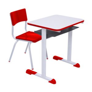 Kit Escolar Individual VERMELHO – (Mesa e Cadeira) – JUVENIL – MADEIRA - COR VERMELHO - 40092