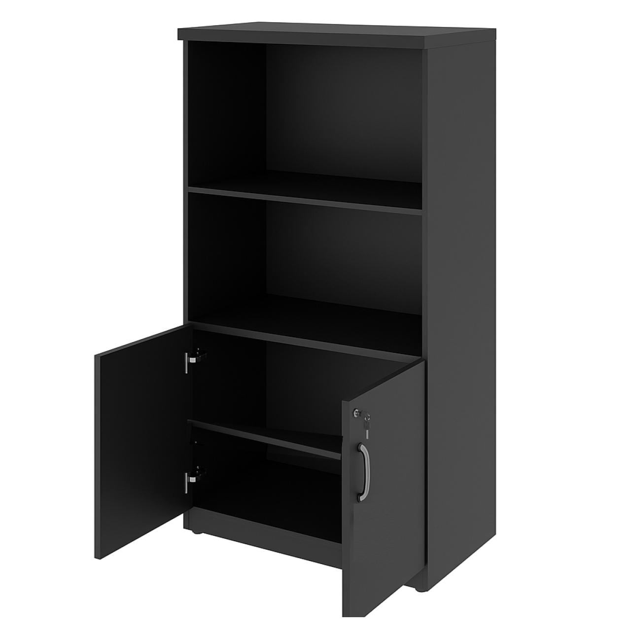 Armário Alto com Portas Inferiores e Prateleiras Abertas – MDP Preto - 26033