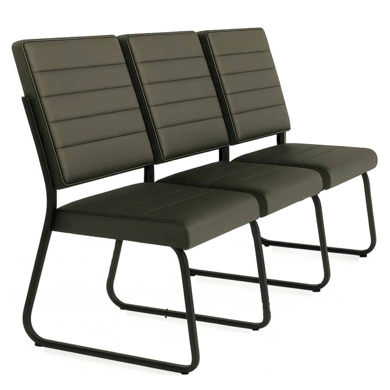 Sofanete para Escritório Estofada com 03 Lugares - TRIX - Pés PRETO - 35123