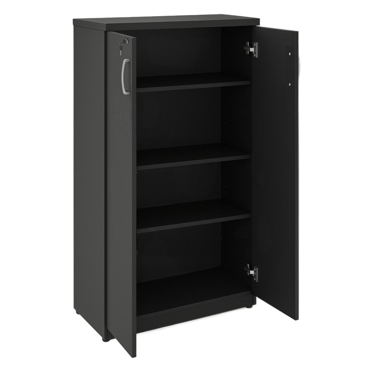 Armário Alto Fechado com Portas e Prateleiras Internas – MDP Preto - 26031